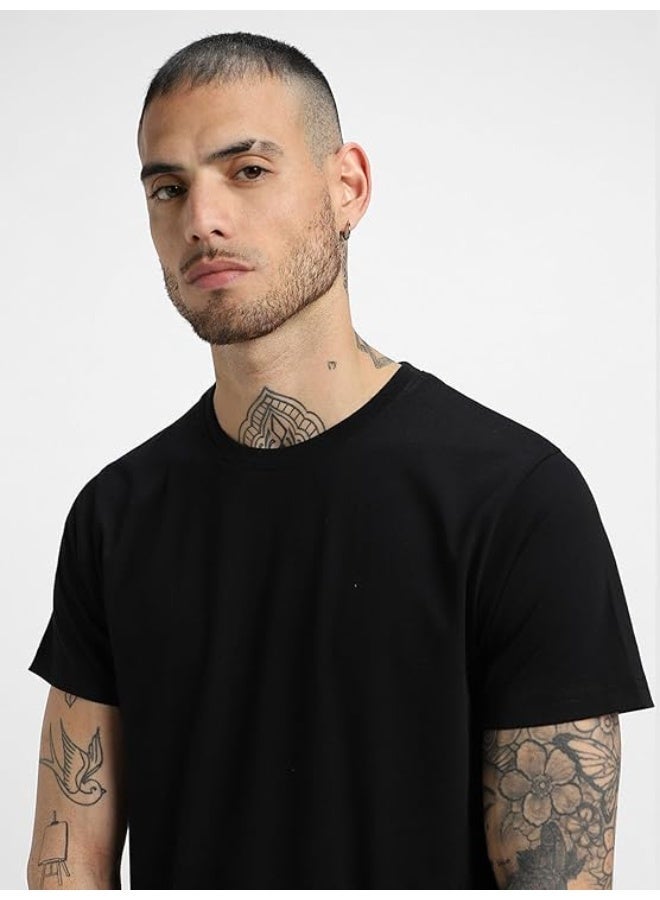 Code Yellow Pack of 2 Premium Cotton Round Neck T-Shirt 180 GSM Bio-Washed Black Half Sleeve - Image 5