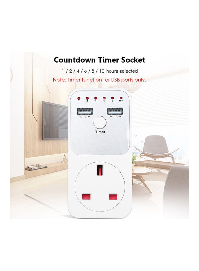 NIBEMINENT 230V Countdown Timer Socket with 2 USB Ports White  - Image 5