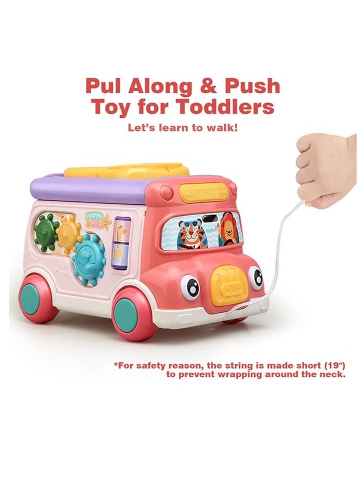 Arabest Music Activity Bus Baby Toy, Infant Education Learn Car, Sound & Light, Interactive Game, Shape Sorter, Animal Matching, Holiday Birthday Present for Toddler Kid Boy Girl 3 4 5 6 7 Years (Pink) - Image 3