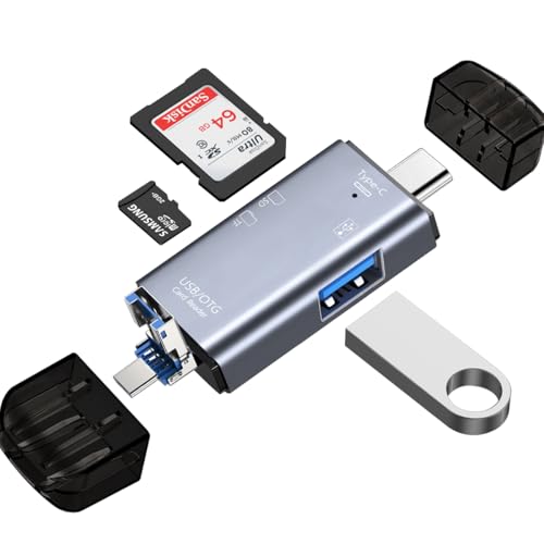 Kinsound Metal Body 6 in 1 with OTG,SD Card Reader,Type C,Lighting,USB&Micro USB,for Memory Card,Portable Card Reader,Compatible with TF, SD, SDHC, SDXC, MMC, RS-MMC, Micro SDXC for Computer & Phones - Image 1