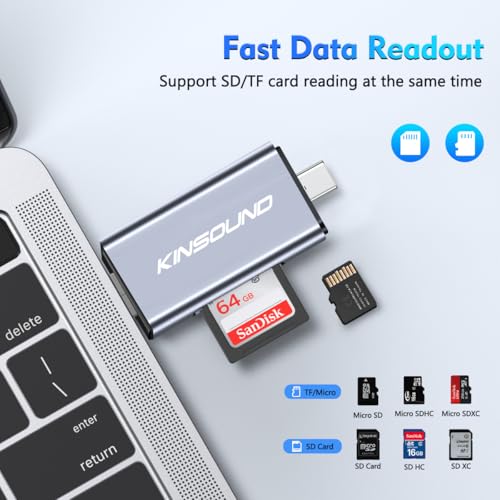 Kinsound Metal Body 6 in 1 with OTG,SD Card Reader,Type C,Lighting,USB&Micro USB,for Memory Card,Portable Card Reader,Compatible with TF, SD, SDHC, SDXC, MMC, RS-MMC, Micro SDXC for Computer & Phones - Image 2