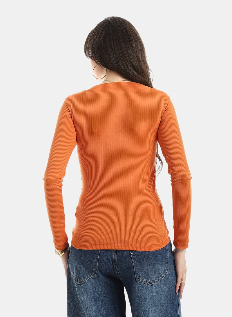Andora Long Sleeves Ribbed Top - Orange - Image 3