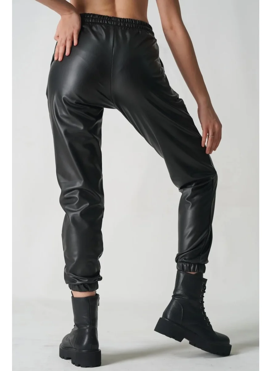 Swana Women's Elastic Leg Leather Trousers