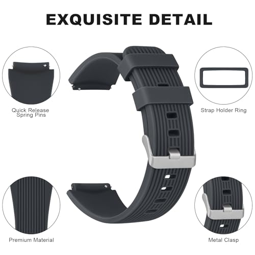 Tobfit 22mm Soft Vertical Grain Watch Strap Compatible for Amazfit GTR 2/2e/3/3 Pro/4, Replacement Silicone Strap for Amazfit Bip 5 (WATCH NOT INCLUDED)-Dark Grey - Image 2