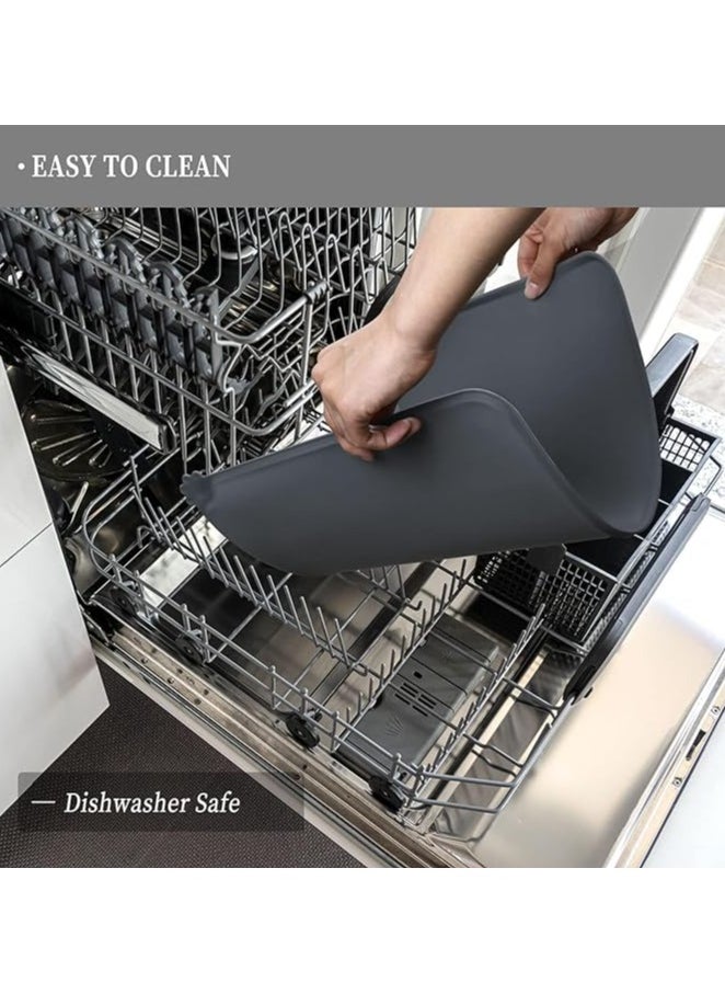 MahMir Feeding Mat, For Cat and Dogs Silicone Bowl Mat, Feeding Mat, Waterproof Dog Cat Mat Pet Placemat Premium Silicone FDA Grade Non-stick Non Slip Anti Spill Easy Clean  ( Grey )  - Image 4