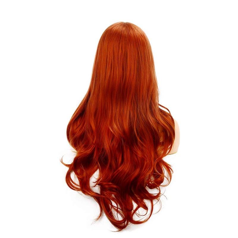 Baruisi Orange Wigs for Women Long Curly Wavy Synthetic Hair Natural Middle Parting Heat Resistant Costume Cosplay Wig - Image 5