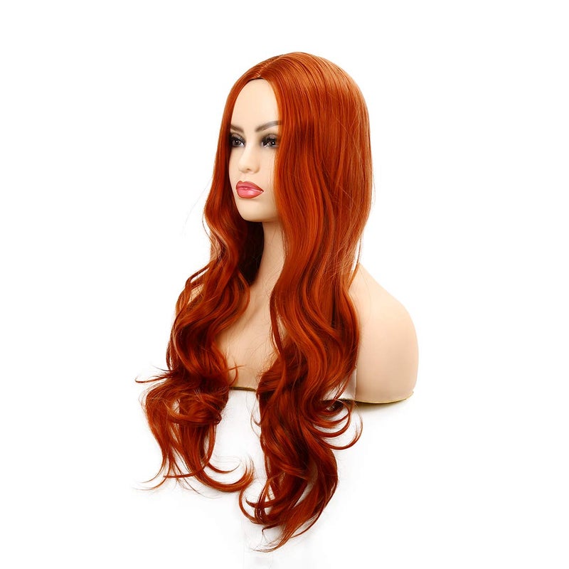 Baruisi Orange Wigs for Women Long Curly Wavy Synthetic Hair Natural Middle Parting Heat Resistant Costume Cosplay Wig - Image 4
