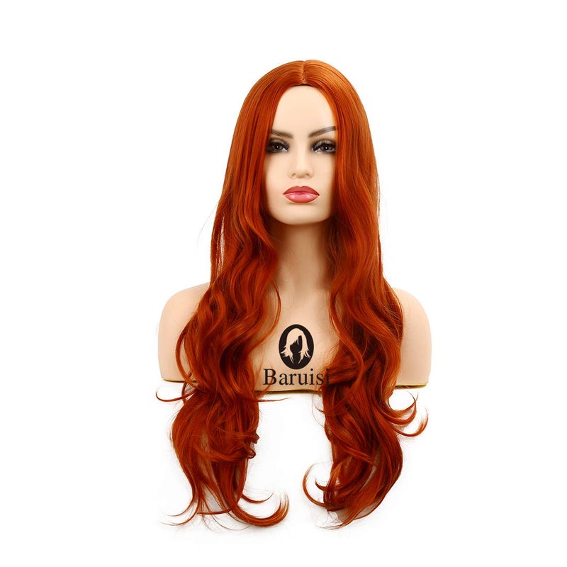 Baruisi Orange Wigs for Women Long Curly Wavy Synthetic Hair Natural Middle Parting Heat Resistant Costume Cosplay Wig - Image 2