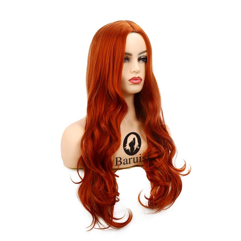 Baruisi Orange Wigs for Women Long Curly Wavy Synthetic Hair Natural Middle Parting Heat Resistant Costume Cosplay Wig - Image 3