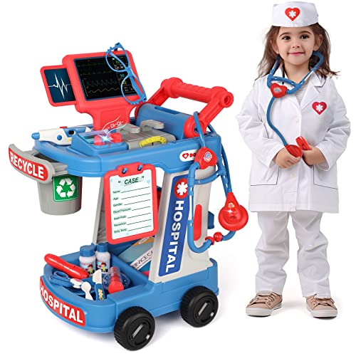 Liberry Doctor Kit for Toddlers Ages 2 3 4 5 Pretend Kids Doctor Playset with Cart Costume and Stethoscope Role Play Medical Toys Birthday Gift for Girls Boys Blue - Image 1