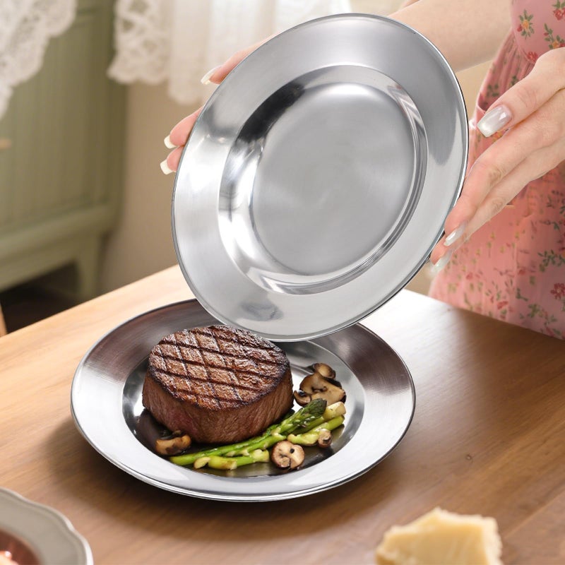 ZAVOOS 24 Pack Stainless Steel Dinner Plates, 8 Inch Metal Lightweight Unbreakable Camping Dishes, Round Reusable Serving Platter Feeding Tray for Home, Picnic, BBQ, Dishwasher Safe - Image 4