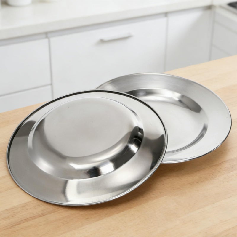 ZAVOOS 24 Pack Stainless Steel Dinner Plates, 8 Inch Metal Lightweight Unbreakable Camping Dishes, Round Reusable Serving Platter Feeding Tray for Home, Picnic, BBQ, Dishwasher Safe - Image 3