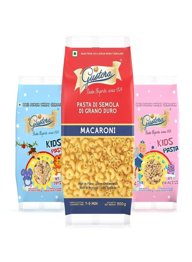 Gustora Healthy Macaroni (500g) & My Kids Pasta Combo (250g X 2) I Made Of Durum Wheat Semolina I Rich In Protein & Fibre I Zero Cholesterol I Vegetarian I No Trans - Fat I Cooking Time 10 Min (1 Kg) - Image 1