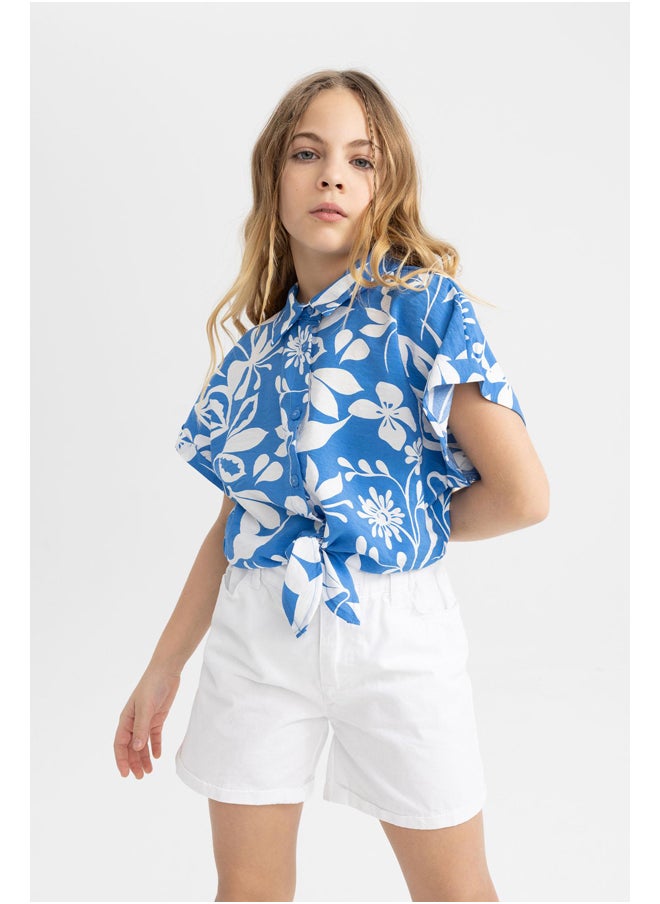 DeFacto - Girl Cropped Fit Woven Short Sleeve Shirt - Image 1