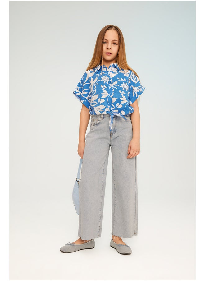 DeFacto - Girl Cropped Fit Woven Short Sleeve Shirt - Image 1