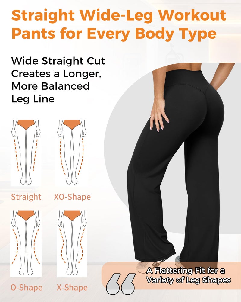 BumpGlow Women Straight Leggings Bottoms Wide Leg Pants High Waist Stretchy Comfy No Front Seam Yoga Workout Sweatpants Black-M - Image 5