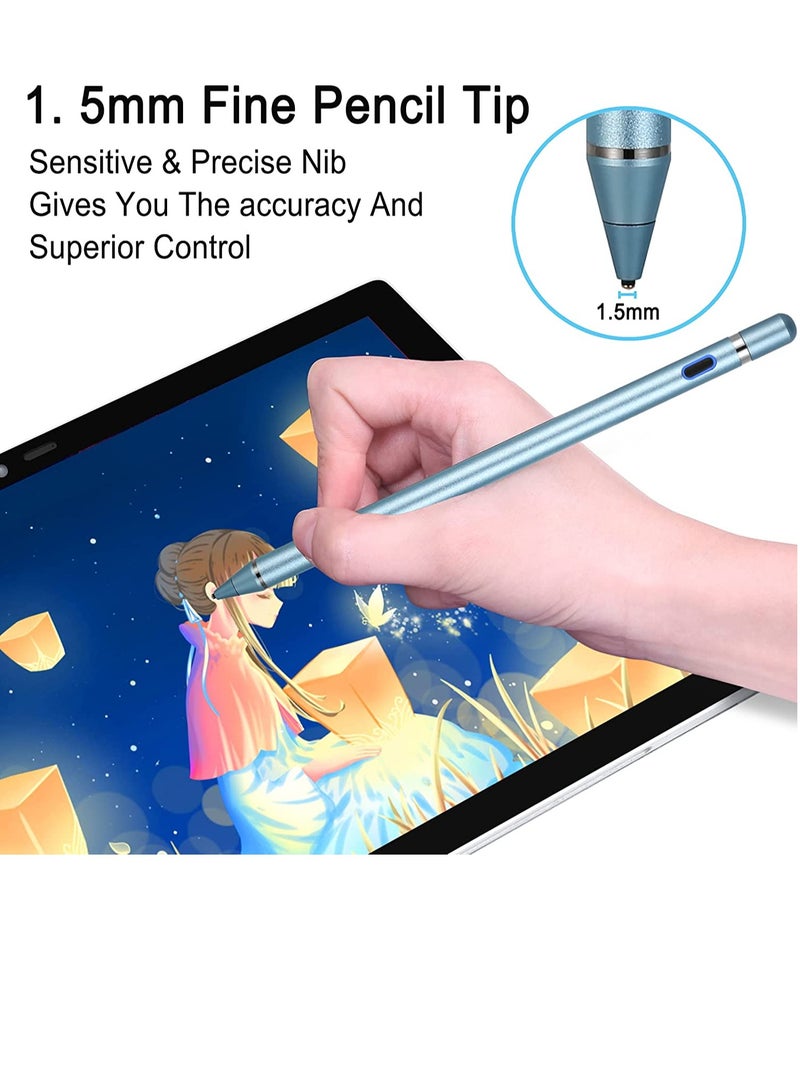 DUSALA Active Stylus Pen for Touch Screens 1.5mm Fine Point Rechargeable Digital Pencil Capacitive Pen Fine Point Stylus Pen Pencil Compatible with iPhone iPad and Other Tablets (Blue) - Image 2