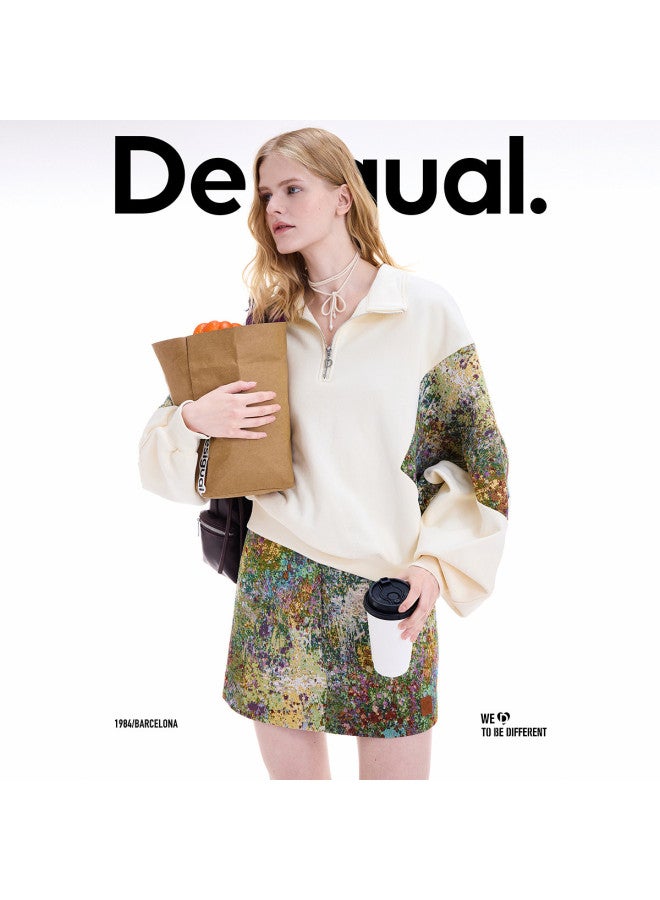 DESIGUAL 25 هوديي نسائي جديد من الجاكار بتصميم باتش وورك بياقة واقفة لخريف/شتاء - Image 4