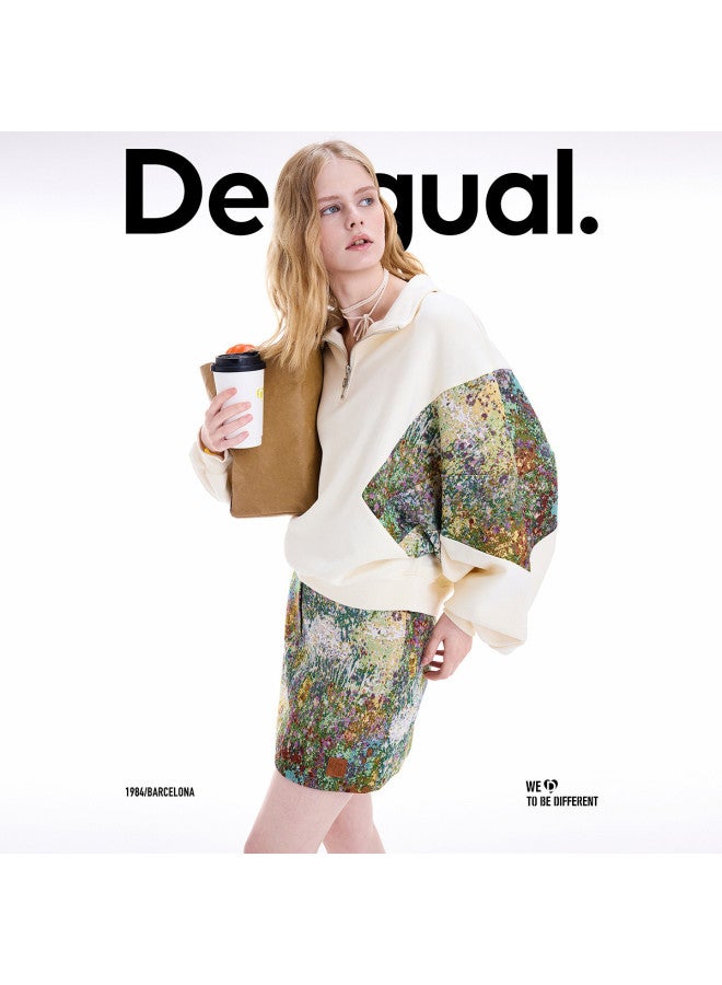 DESIGUAL 25 هوديي نسائي جديد من الجاكار بتصميم باتش وورك بياقة واقفة لخريف/شتاء - Image 5
