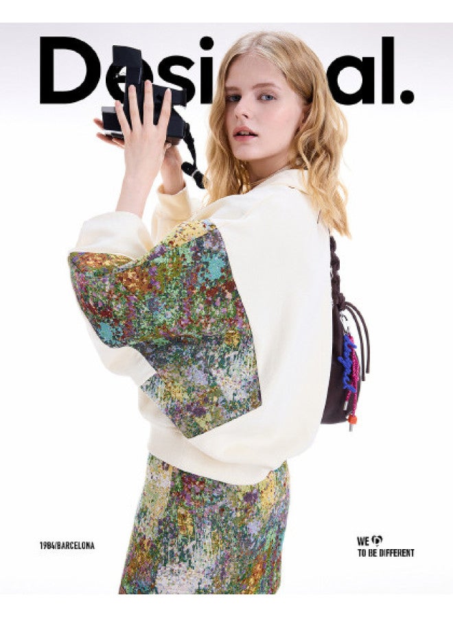 DESIGUAL 25 هوديي نسائي جديد من الجاكار بتصميم باتش وورك بياقة واقفة لخريف/شتاء - Image 1