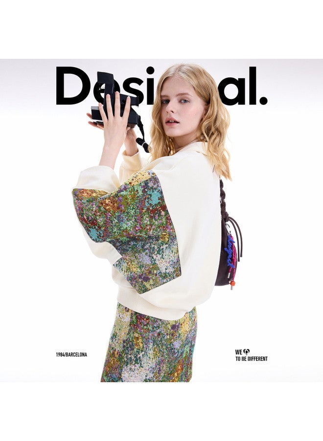 DESIGUAL 25 هوديي نسائي جديد من الجاكار بتصميم باتش وورك بياقة واقفة لخريف/شتاء - Image 2