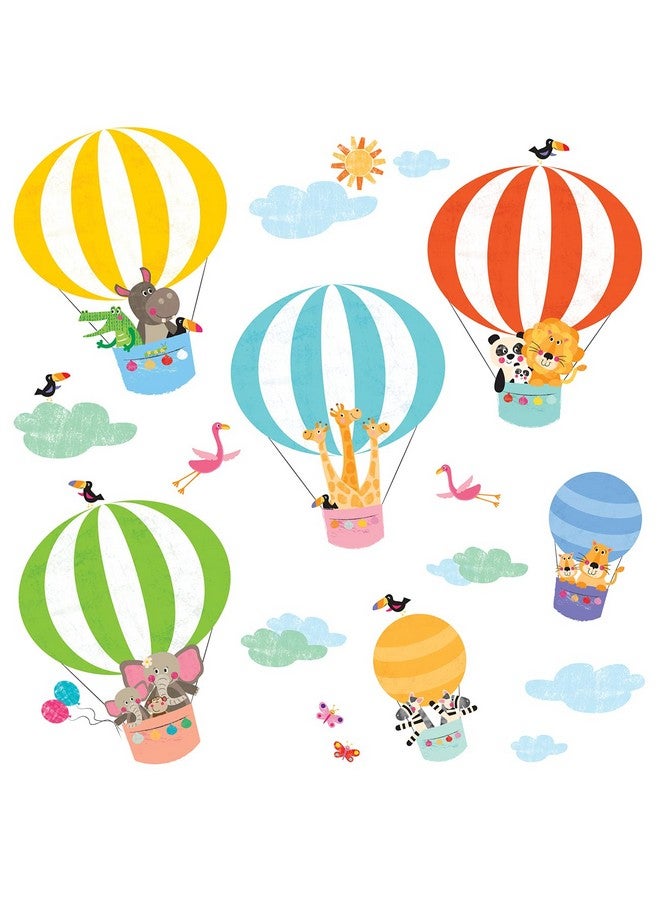 DECOWALL DWL-2010 Animals in Hot Air Balloons Wall Stickers Wall Decals Peel and Stick Removable Wall Stickers for Kids Nursery Bedroom Living Room d?cor - Image 1