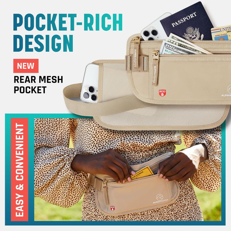 Alpha Keeper Travel Money Belt for Women or Men hidden passport and money Came With RFID Blocking Sleeves Set for Daily Use - Image 5