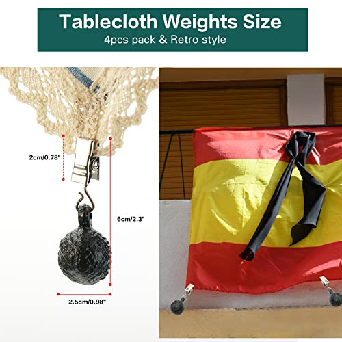 Sungmor Cast Iron Heavyweight Tablecloth Weights - 4 Pack Antique Dark Brown Round Clew Pendent Clips Weights Kit - Heavy Duty Table Cloth Cover Clamps for Home Garden Party Wedding Camping Picnic - Image 5