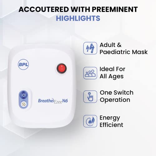BPL Medical Technologies Breathe Ezee N6 Low Noise Compressor Nebulizer Machine Kit For Child And Adult, Portable Nebulizer - White - Image 3