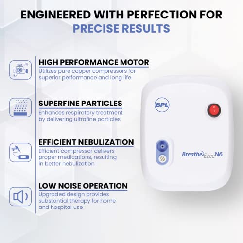 BPL Medical Technologies Breathe Ezee N6 Low Noise Compressor Nebulizer Machine Kit For Child And Adult, Portable Nebulizer - White - Image 4