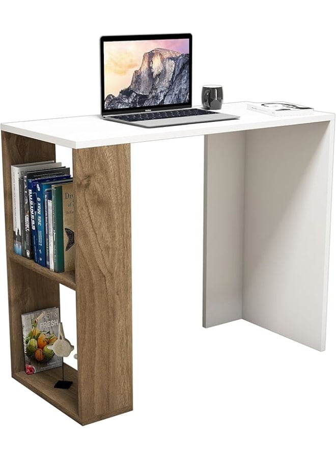 مودرن هوم مكتب دراسة أبيض، مكتب كمبيوتر صغير الحجم للمساحات الصغيرة، طول 90 × عرض 40 سم، طاولة عمل من المنزل، مكتب كتابة بتصميم بسيط لغرفة النوم أو المكتب، تصميم أنيق - Image 1