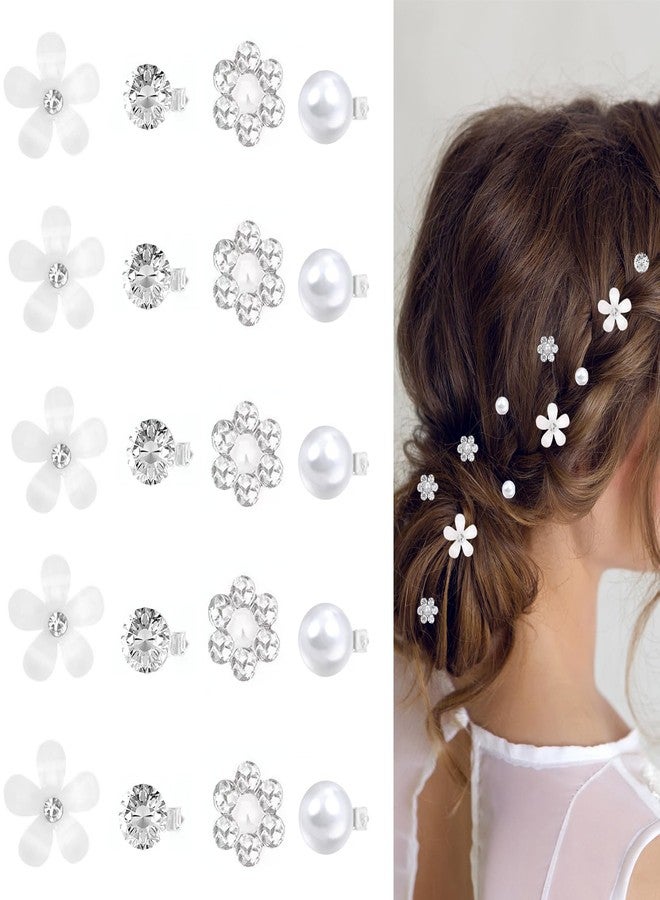 CoolShef 20Pcs Small Hair Clips for Woman, Sparkling Pearl and Rhinestone Flower Hair Clip Set, Hair Accessories for Women Wedding, Party, Prom & Special Occasions - Image 1