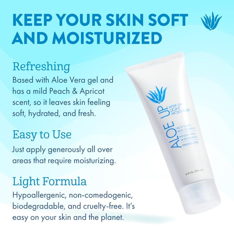 ALOE UP Spa Collection After Sun Light Moisturizer - Organic Hydrating After Sun Lotion With Aloe Vera Gel and Vitamin E - Reef Friendly - Mineral Oil Free - Peach-Apricot Fragrance - 4 Oz - Image 2