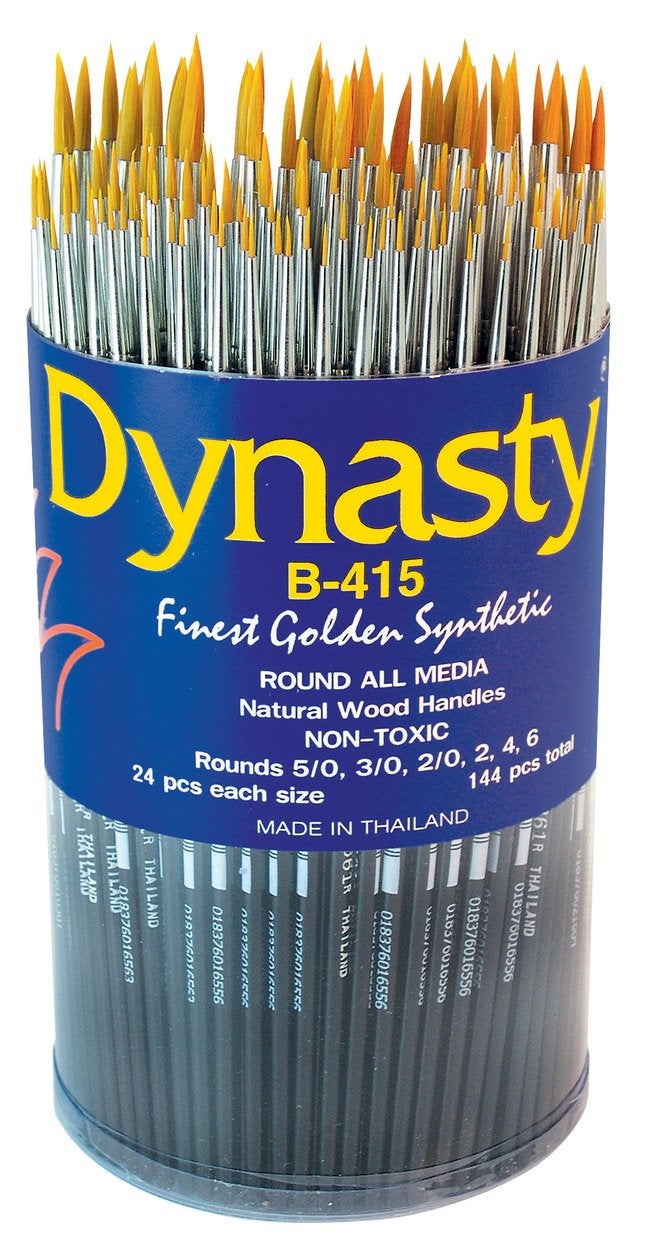 Dynasty' Dynasty B-415 Fine Golden Synthetic Nylon Brushes - Assorted Round Sizes - Set of 144 - Black - Image 5