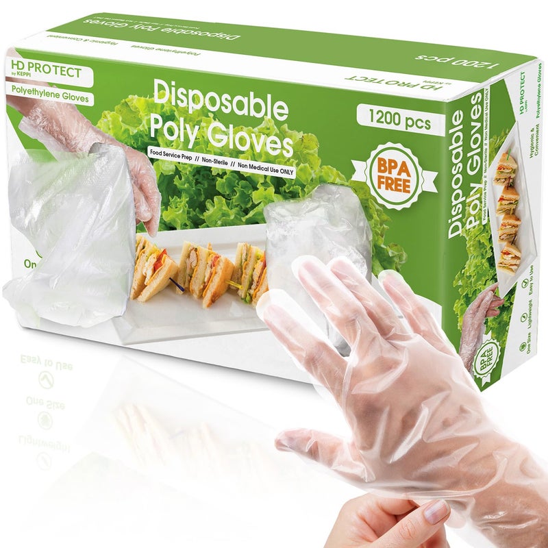 Keppi 1200pcs Plastic Gloves BPA Latex Free Perfect Food Handling Food Safe Disposable Glove for Cooking Bulk Food Safe Gloves One Size Great Fit