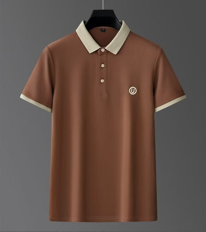 Summer Short Sleeve Polo Shirt Mens Casual Slim Fit Turn Collar Korean Style Polyester Fiber Breathable Wear Resistant Sweat Absorbent A10 [brown]] 