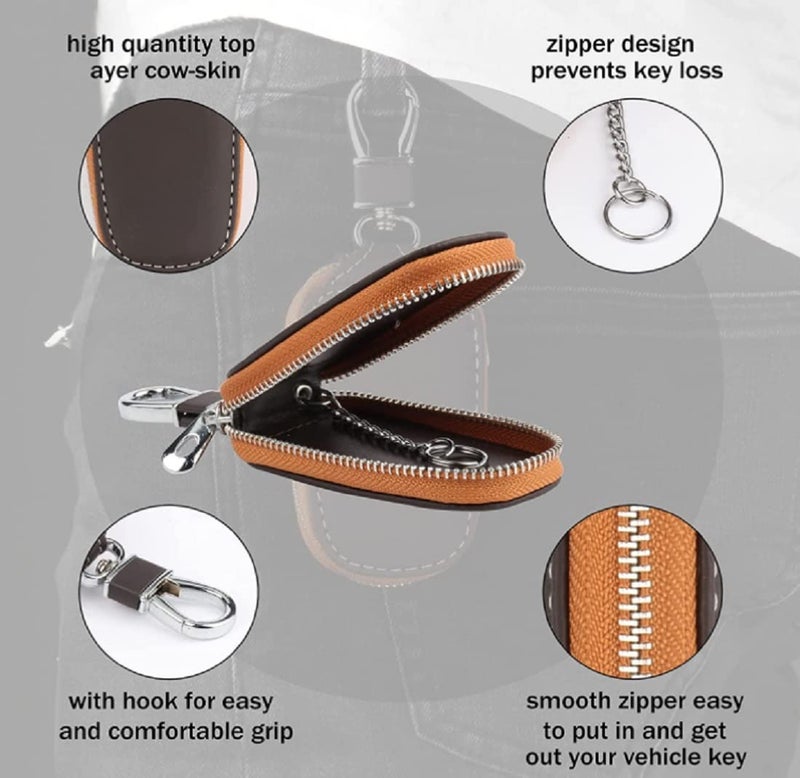 CONTACTS Genuine Leather Car Remote Key Case | Smart Protection Key Holder for Car Key | Key Chain Bag | Auto Remote Keyring Wallet (Brown, Pack of 2) | Leather - Image 3