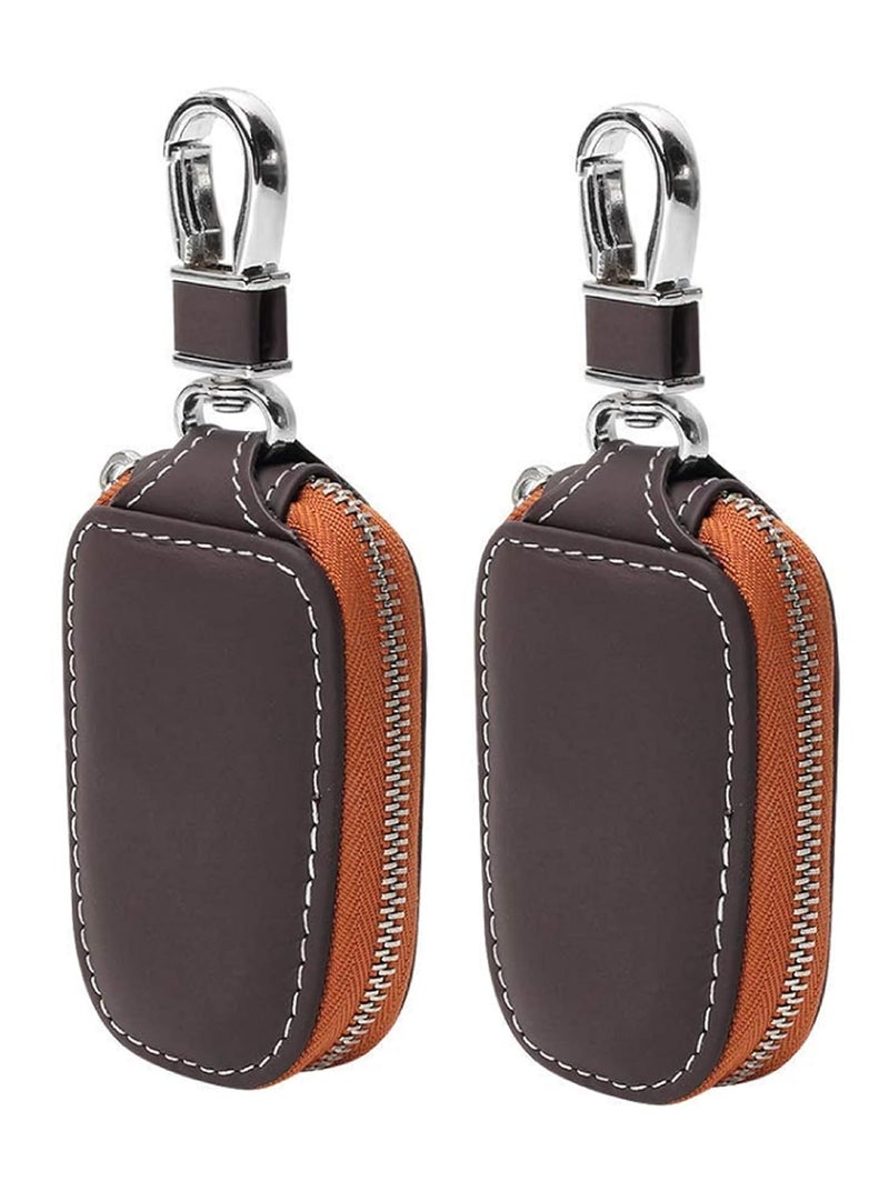 CONTACTS Genuine Leather Car Remote Key Case | Smart Protection Key Holder for Car Key | Key Chain Bag | Auto Remote Keyring Wallet (Brown, Pack of 2) | Leather - Image 1