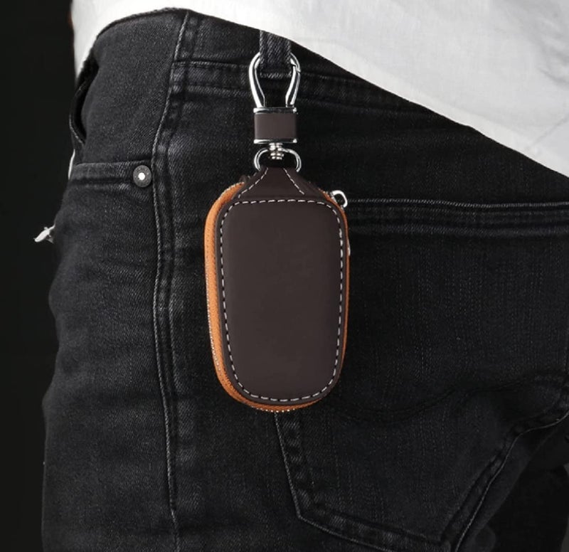 CONTACTS Genuine Leather Car Remote Key Case | Smart Protection Key Holder for Car Key | Key Chain Bag | Auto Remote Keyring Wallet (Brown, Pack of 2) | Leather - Image 5