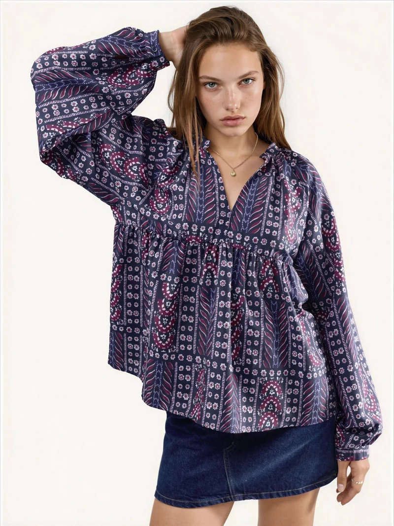 هيكاب Balloon Sleeve Patterned Blouse