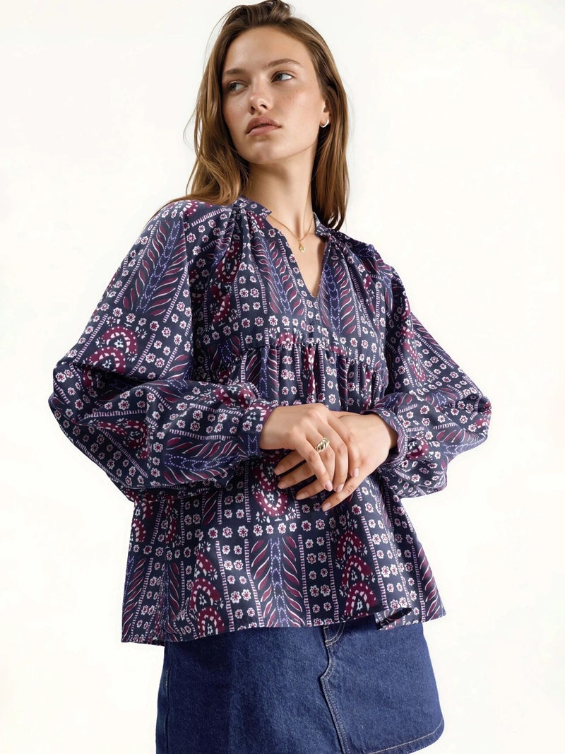 HICCUP Balloon Sleeve Patterned Blouse - Image 5