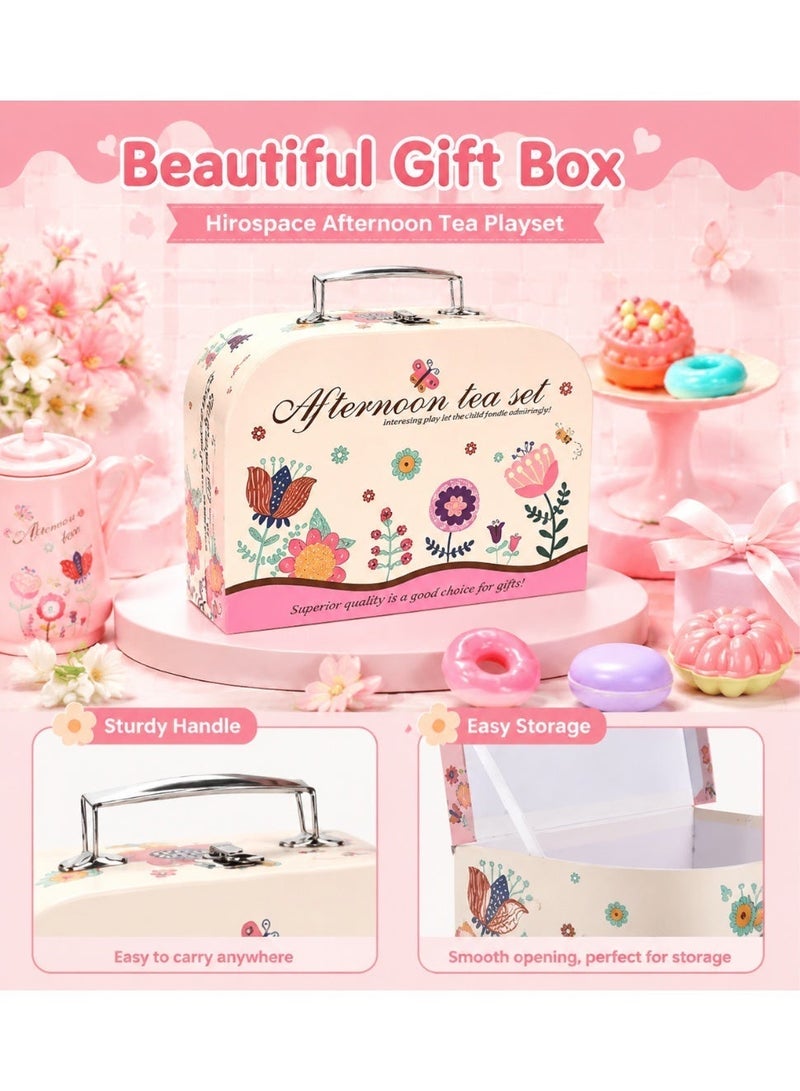 Hirospace Girls Tea Party Toy Set, Cute Pretend Play Tea Set with Desserts & Portable Case, Role Play Toy, Birthday & Eid Gift for Kids 3+ - Image 2