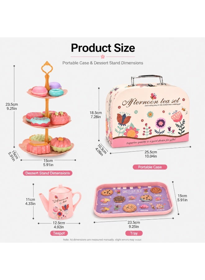 Hirospace Girls Tea Party Toy Set, Cute Pretend Play Tea Set with Desserts & Portable Case, Role Play Toy, Birthday & Eid Gift for Kids 3+ - Image 3