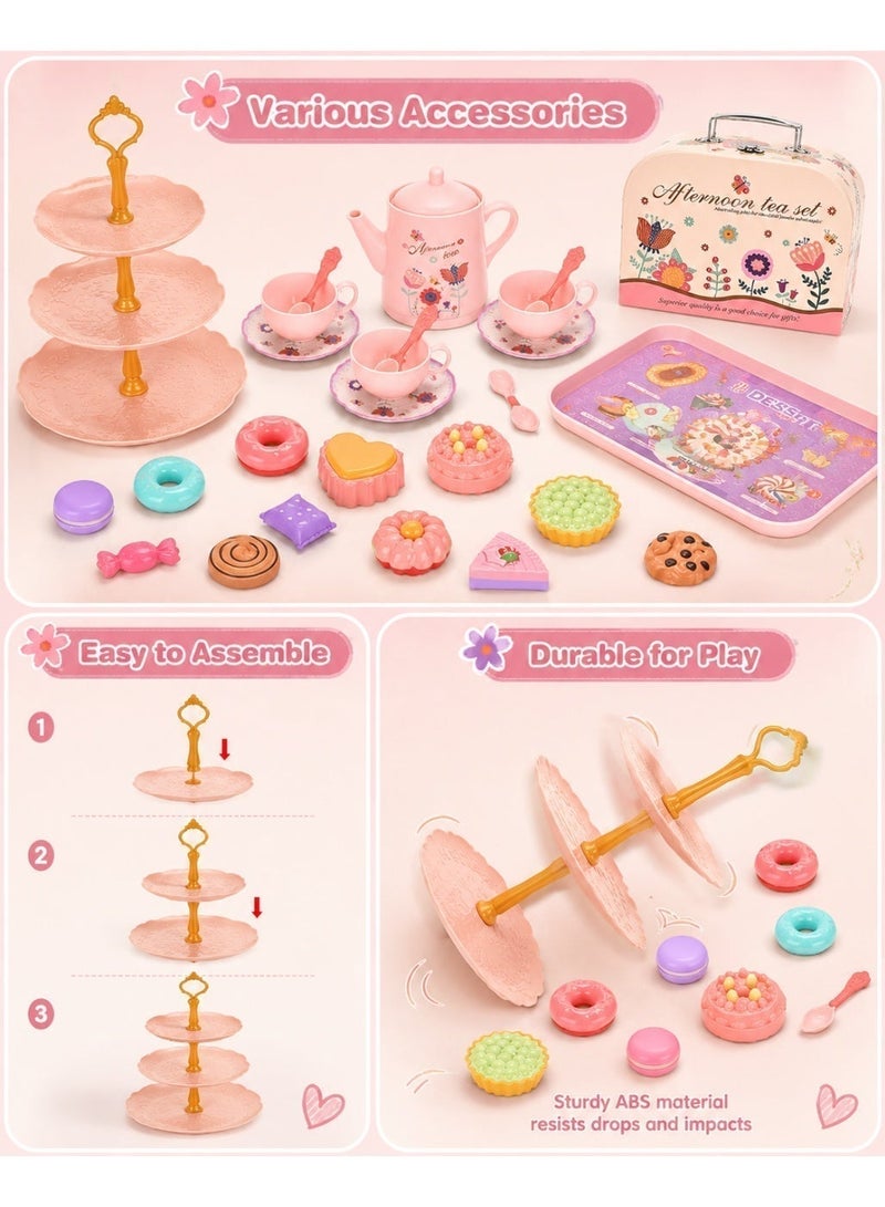 Hirospace Girls Tea Party Toy Set, Cute Pretend Play Tea Set with Desserts & Portable Case, Role Play Toy, Birthday & Eid Gift for Kids 3+ - Image 4