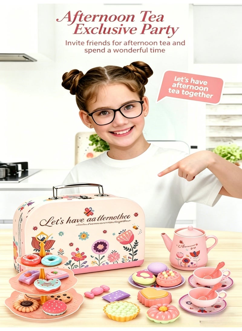 Hirospace Girls Tea Party Toy Set, Cute Pretend Play Tea Set with Desserts & Portable Case, Role Play Toy, Birthday & Eid Gift for Kids 3+ - Image 5
