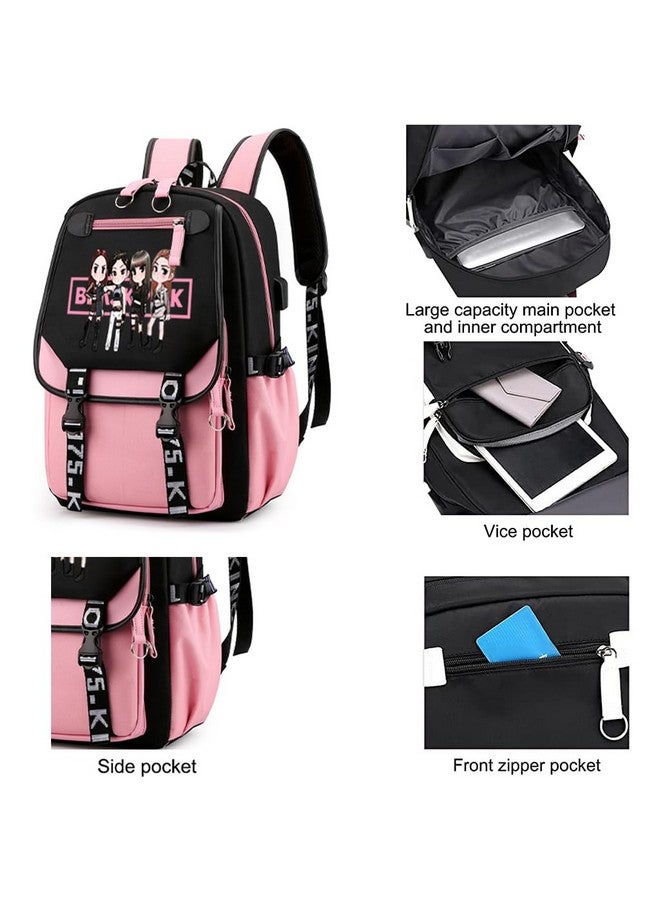 PALAY PALAY® Black Pink Bag For Girls School Bag with USB Cable Jack Cute Backpacks Idol Print Design Laptop Backpack and Casual Backpack Student Accessories That can Hold 16.8 inches Books  - Image 2