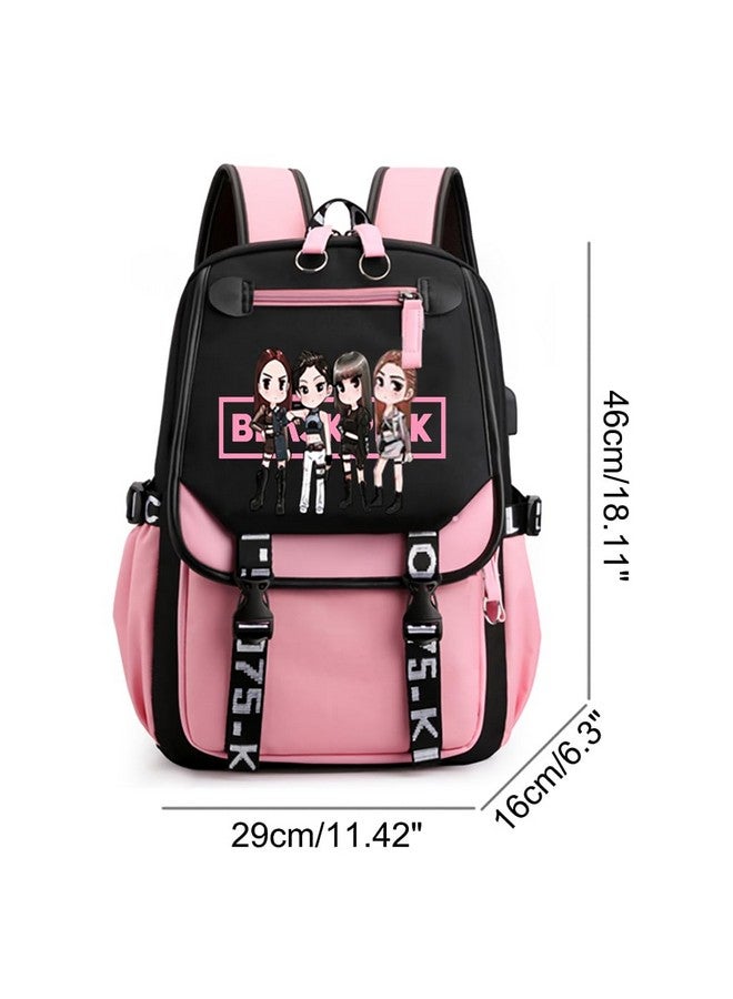 PALAY PALAY® Black Pink Bag For Girls School Bag with USB Cable Jack Cute Backpacks Idol Print Design Laptop Backpack and Casual Backpack Student Accessories That can Hold 16.8 inches Books  - Image 3