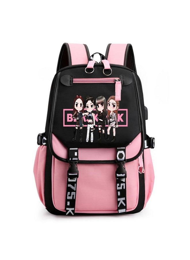 PALAY PALAY® Black Pink Bag For Girls School Bag with USB Cable Jack Cute Backpacks Idol Print Design Laptop Backpack and Casual Backpack Student Accessories That can Hold 16.8 inches Books  - Image 1