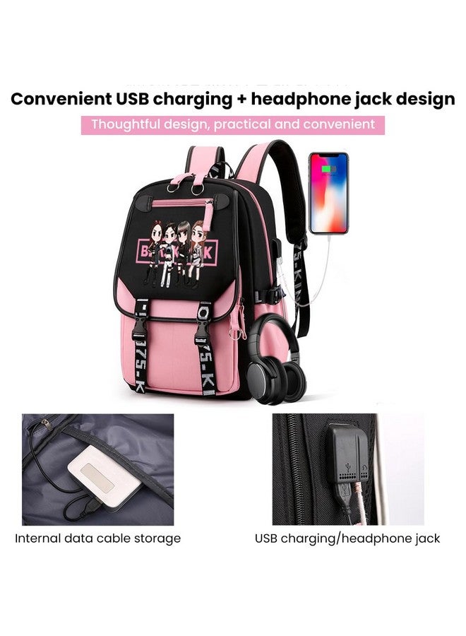 PALAY PALAY® Black Pink Bag For Girls School Bag with USB Cable Jack Cute Backpacks Idol Print Design Laptop Backpack and Casual Backpack Student Accessories That can Hold 16.8 inches Books  - Image 4