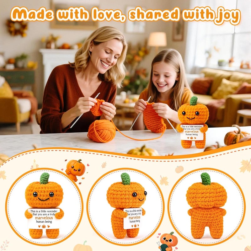 BVXFR Mini Pumpkin Man Halloween Decor Indoor Gifts, Halloween Basket Gifts for Women Teen Girl Boy Kid, Spooky Boo Basket Stuffers, Fall Thanksgiving Decorations for Home, Handmade Crochet Pumpkin Decor - Image 3